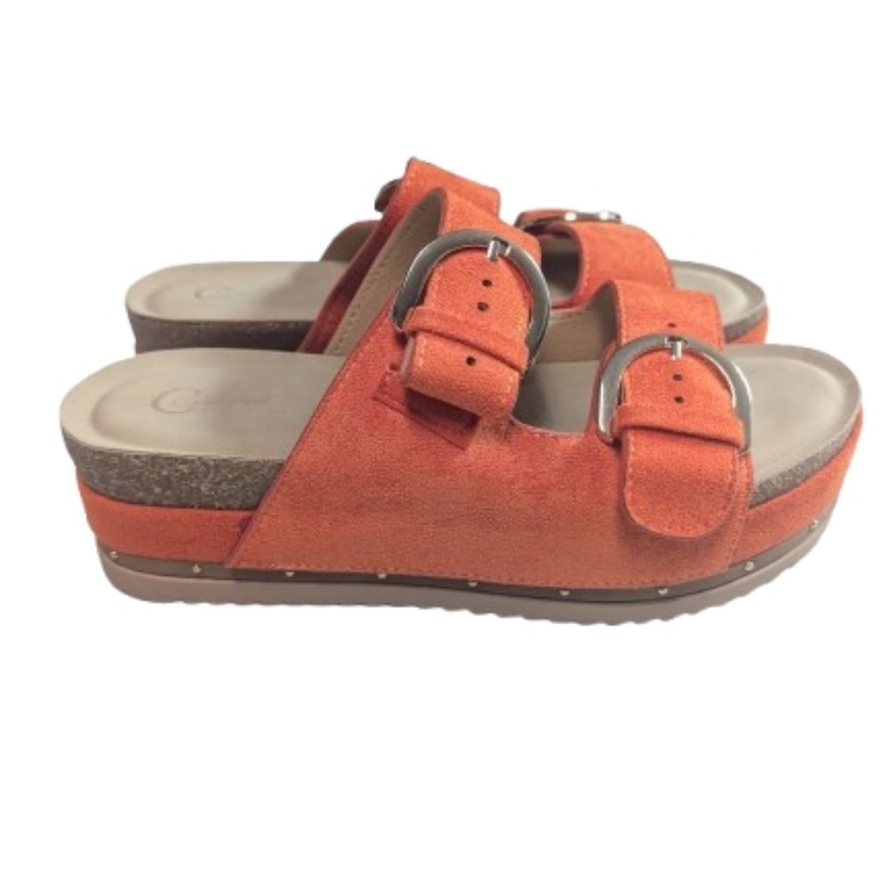 Comfort‎ est 1946 Orange SuedebBuckle Platform Wedge Sandals Women's Size 7M